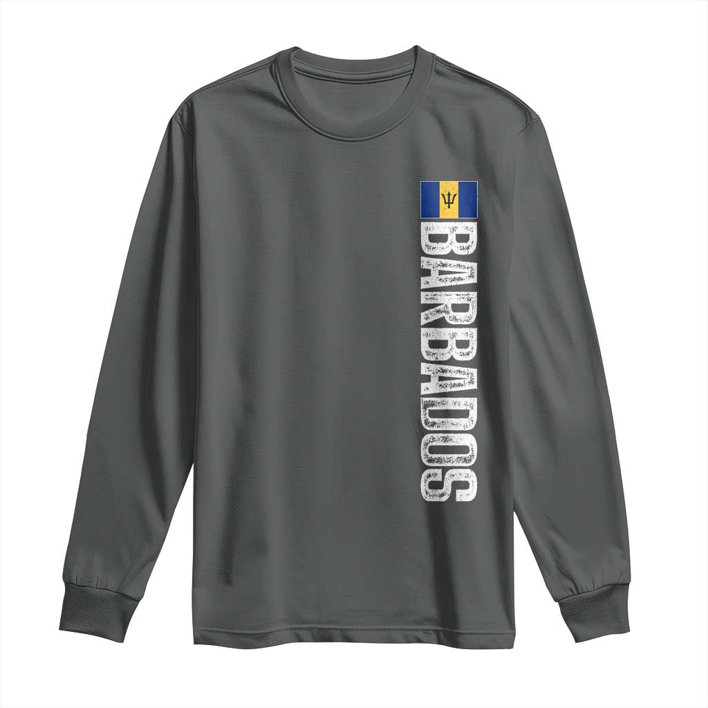Barbados Flag Long Sleeve Shirt Distressed Vertical Typography Caribbean Island Pride Heritage Gift TS10 Dark Heather Print Your Wear