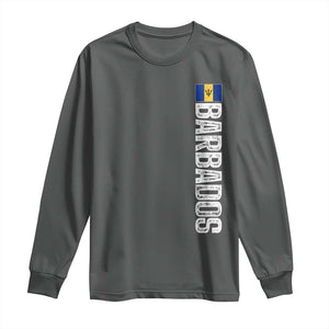 Barbados Flag Long Sleeve Shirt Distressed Vertical Typography Caribbean Island Pride Heritage Gift TS10 Dark Heather Print Your Wear