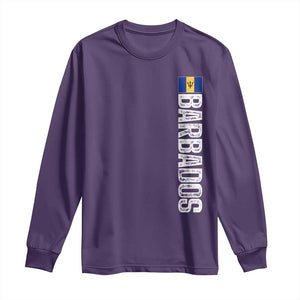 Barbados Flag Long Sleeve Shirt Distressed Vertical Typography Caribbean Island Pride Heritage Gift TS10 S Purple Print Your Wear