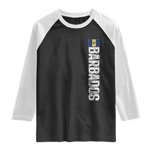 Barbados Flag Raglan Shirt Distressed Vertical Typography Caribbean Island Pride Heritage Gift TS10 Black White Print Your Wear