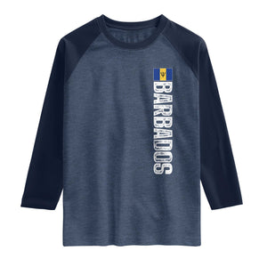 Barbados Flag Raglan Shirt Distressed Vertical Typography Caribbean Island Pride Heritage Gift TS10 Heather Denim Navy Print Your Wear