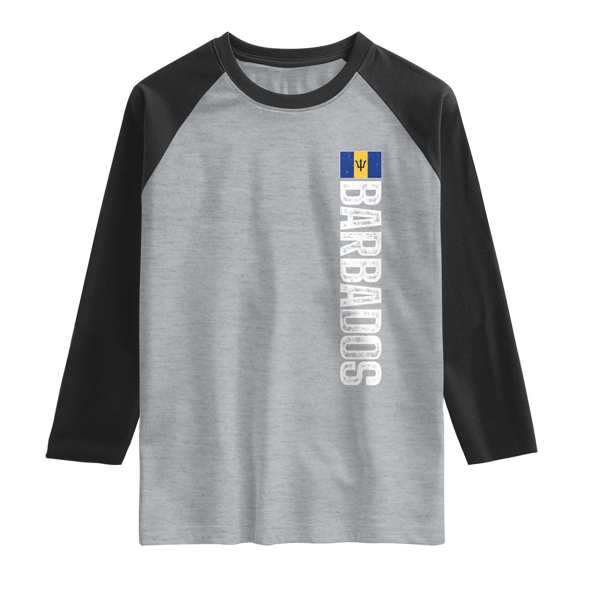 Barbados Flag Raglan Shirt Distressed Vertical Typography Caribbean Island Pride Heritage Gift TS10 Heather Gray Black Print Your Wear