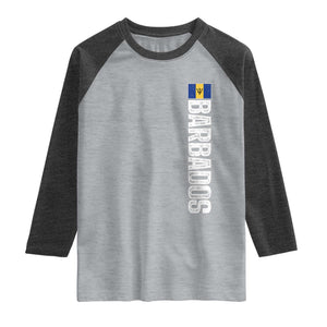 Barbados Flag Raglan Shirt Distressed Vertical Typography Caribbean Island Pride Heritage Gift TS10 Heather Gray Heather Charcoal Print Your Wear