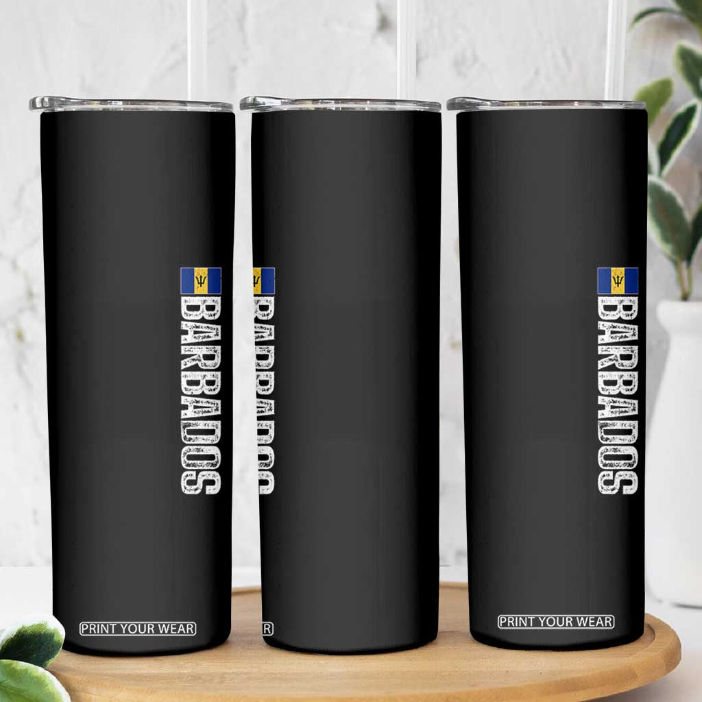 Barbados Flag Skinny Tumbler Distressed Vertical Typography Caribbean Island Pride Heritage Gift TS10 Print Your Wear