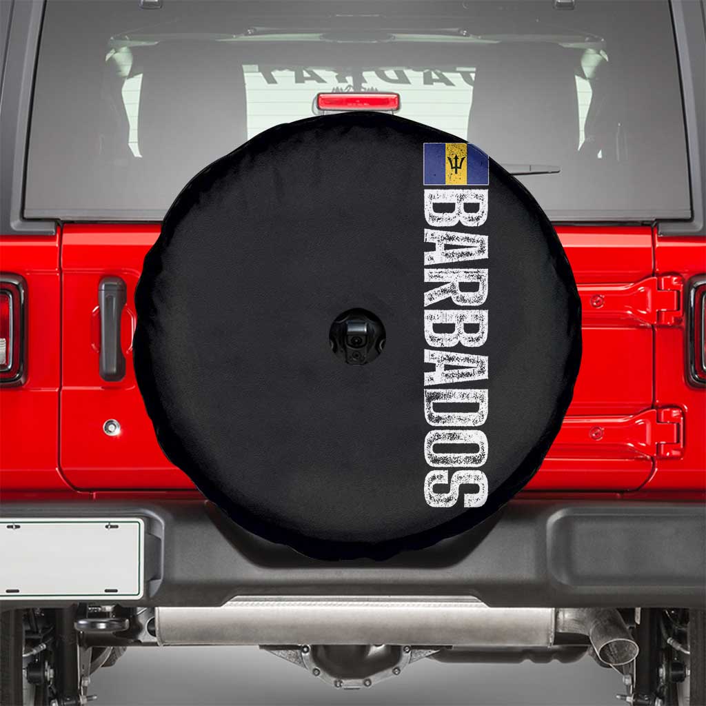 Barbados Flag Spare Tire Cover Distressed Vertical Typography Caribbean Island Pride Heritage Gift TS10 Black Print Your Wear