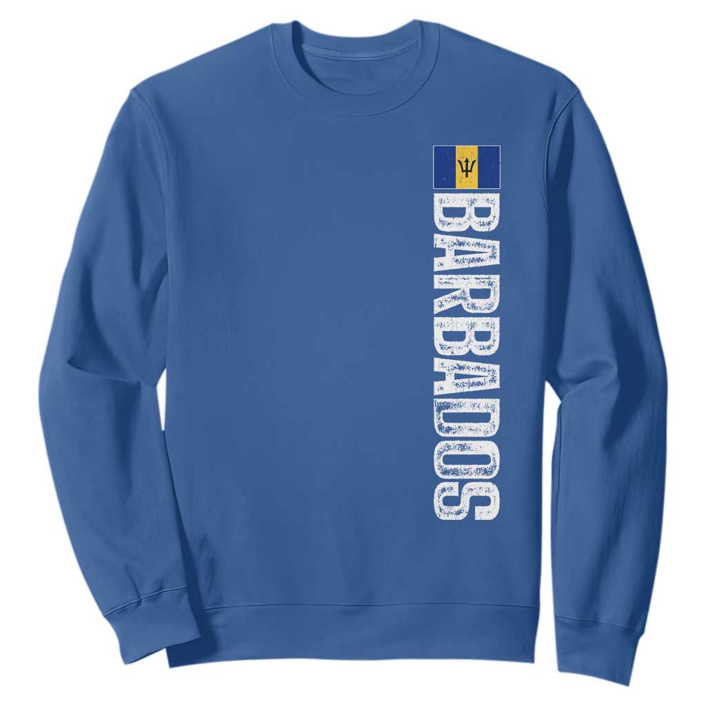 Barbados Flag Sweatshirt Distressed Vertical Typography Caribbean Island Pride Heritage Gift TS10 Royal Blue Print Your Wear