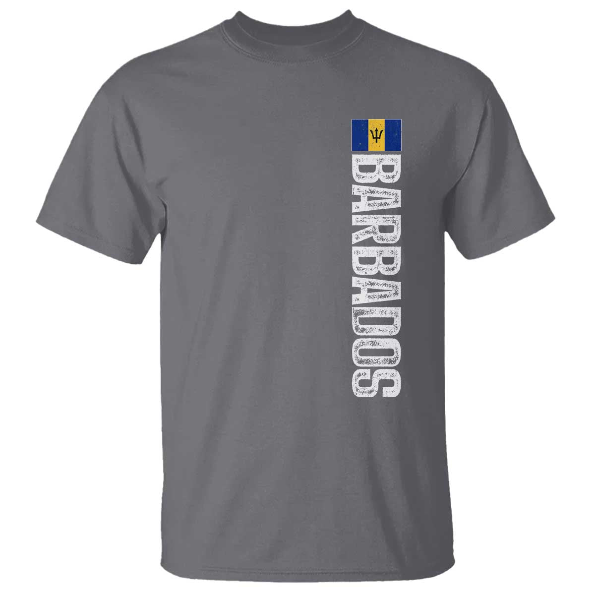 Barbados Flag T Shirt Distressed Vertical Typography Caribbean Island Pride Heritage Gift TS10 Charcoal Print Your Wear