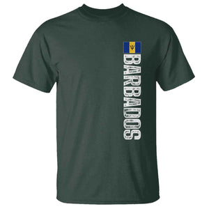 Barbados Flag T Shirt Distressed Vertical Typography Caribbean Island Pride Heritage Gift TS10 Dark Forest Green Print Your Wear