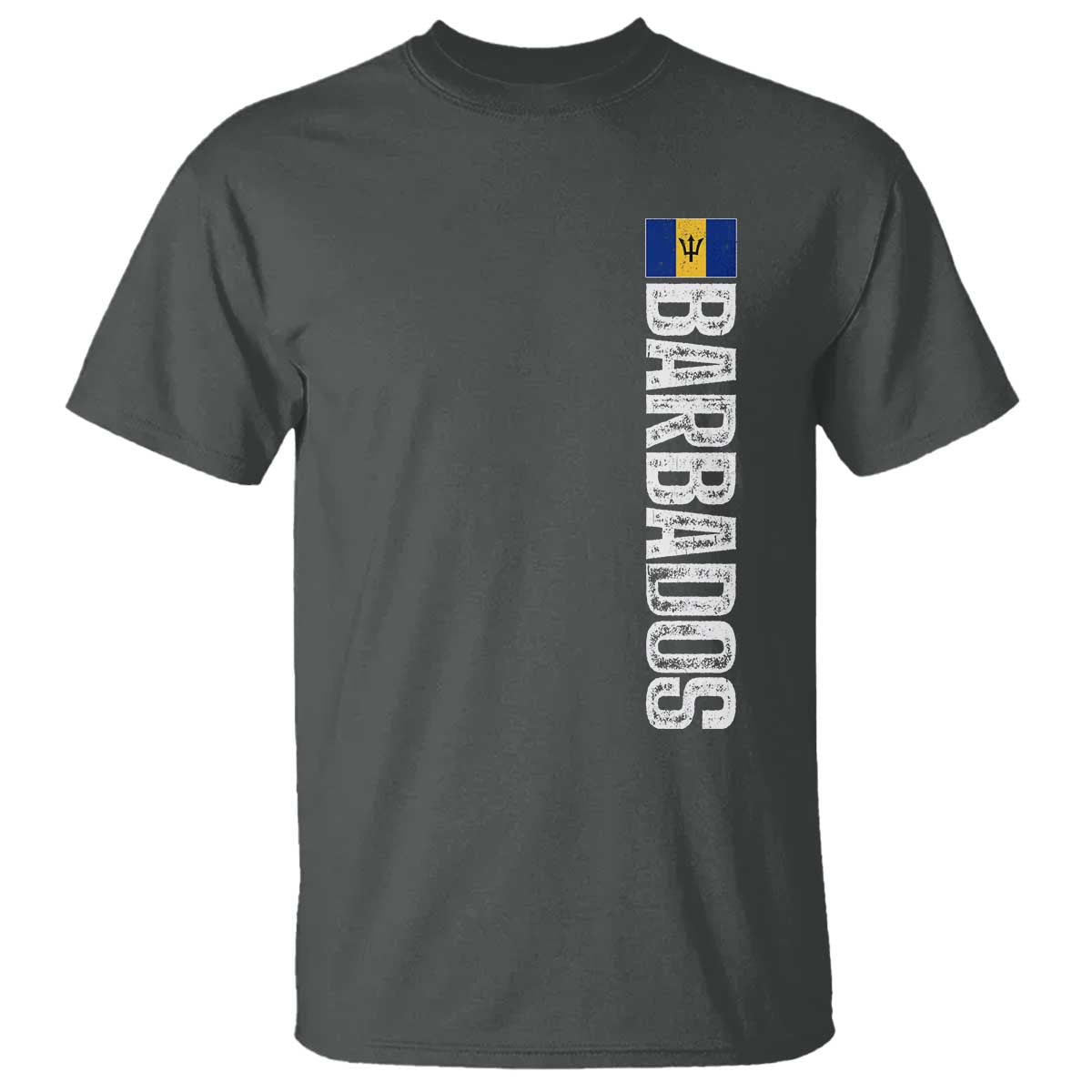 Barbados Flag T Shirt Distressed Vertical Typography Caribbean Island Pride Heritage Gift TS10 Dark Heather Print Your Wear