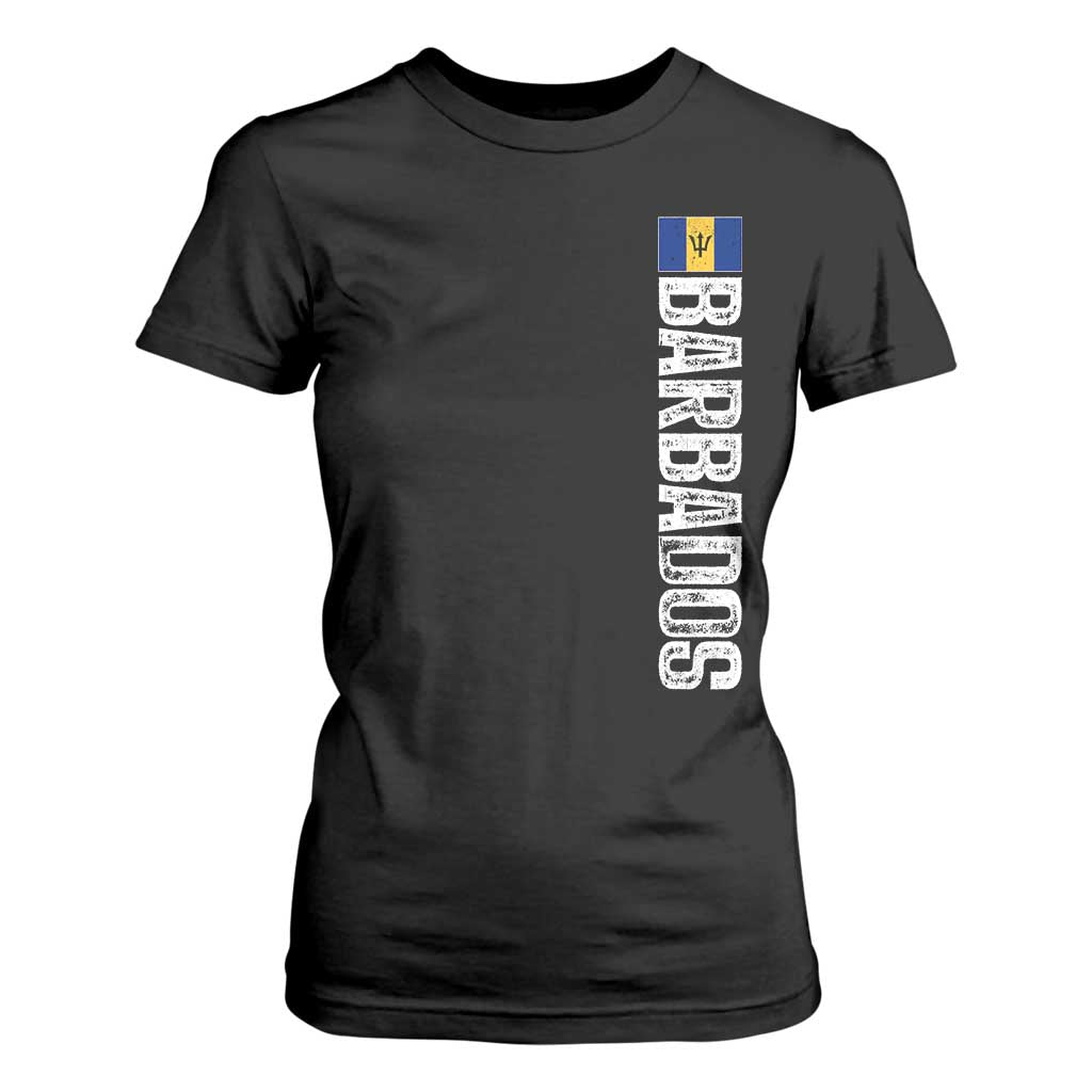 Barbados Flag T Shirt For Women Distressed Vertical Typography Caribbean Island Pride Heritage Gift TS10 Black Print Your Wear