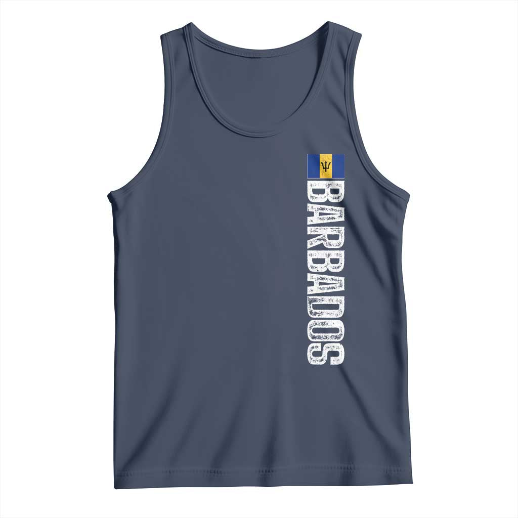Barbados Flag Tank Top Distressed Vertical Typography Caribbean Island Pride Heritage Gift TS10 Navy Print Your Wear