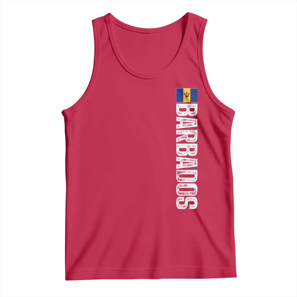 Barbados Flag Tank Top Distressed Vertical Typography Caribbean Island Pride Heritage Gift TS10 Red Print Your Wear
