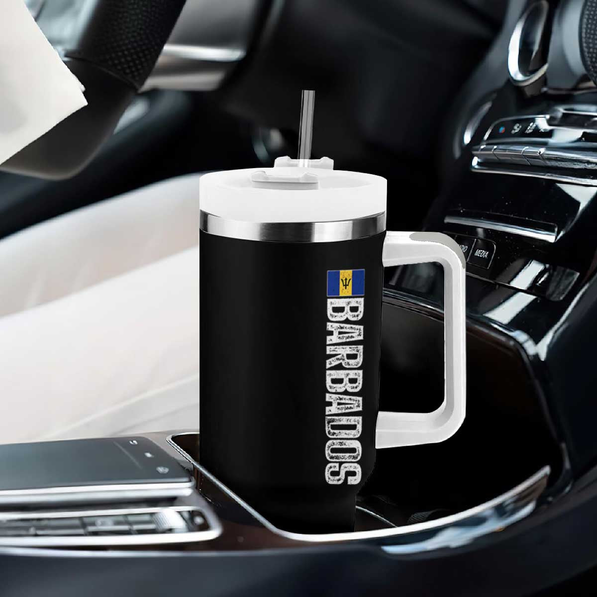 Barbados Flag Tumbler With Handle Distressed Vertical Typography Caribbean Island Pride Heritage Gift TS10 Print Your Wear
