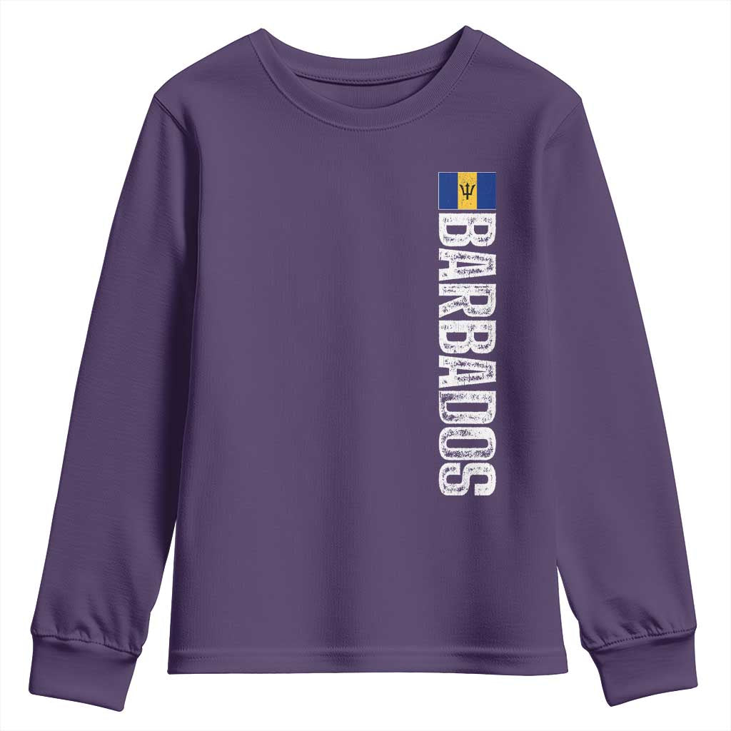 Barbados Flag Youth Sweatshirt Distressed Vertical Typography Caribbean Island Pride Heritage Gift TS10 Purple Print Your Wear