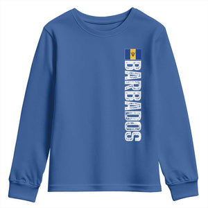 Barbados Flag Youth Sweatshirt Distressed Vertical Typography Caribbean Island Pride Heritage Gift TS10 Royal Blue Print Your Wear