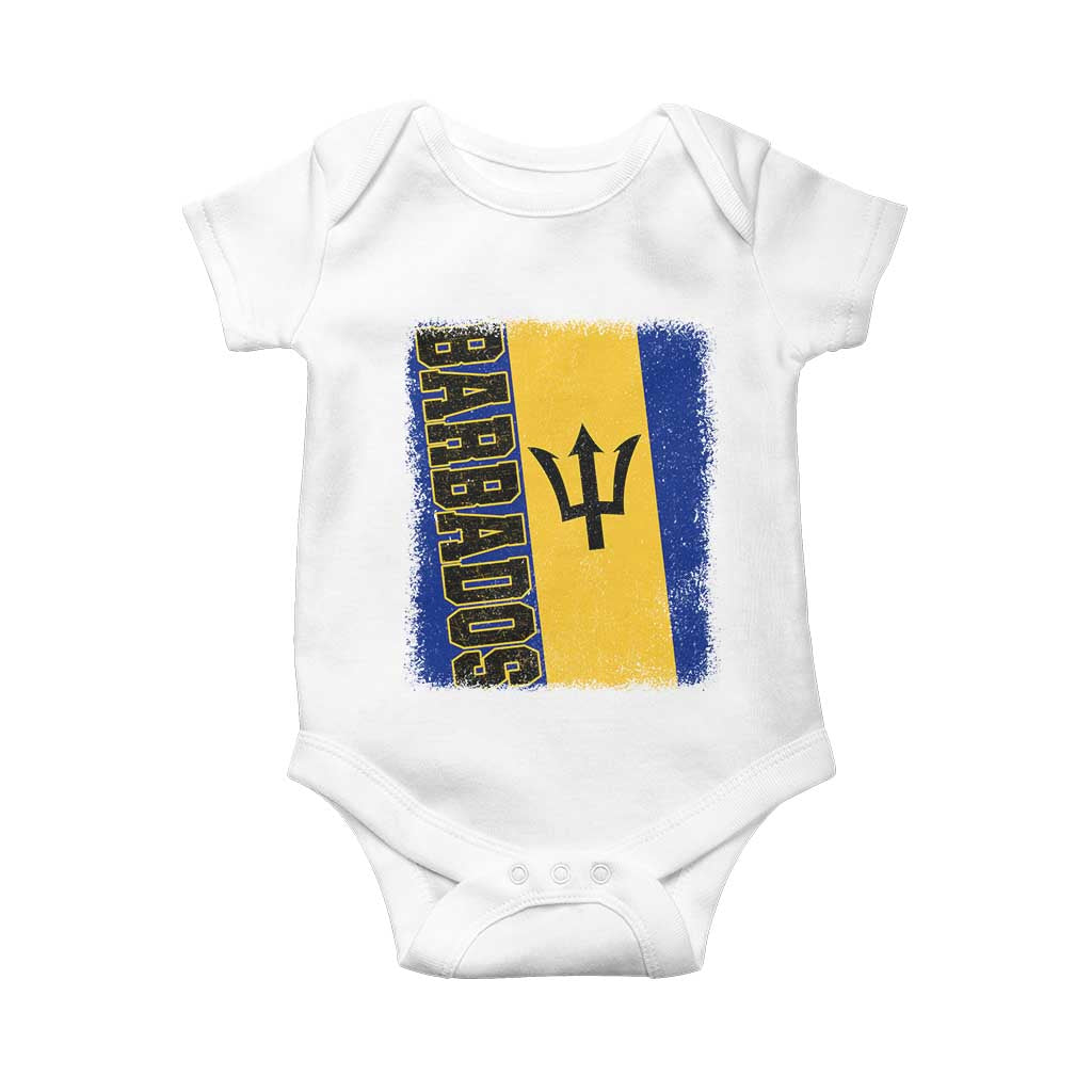 Vintage Barbados Flag Baby Onesie Distressed Patriotic Caribbean Island Barbadian Pride Heritage Gift TS10 White Print Your Wear