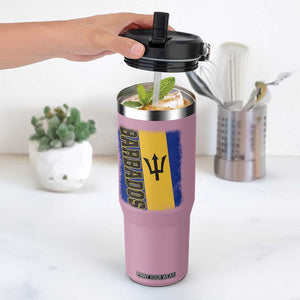 Vintage Barbados Flag Flip Straw Tumbler Distressed Patriotic Caribbean Island Barbadian Pride Heritage Gift TS10 One Size: 30 oz Light Pink Print Your Wear