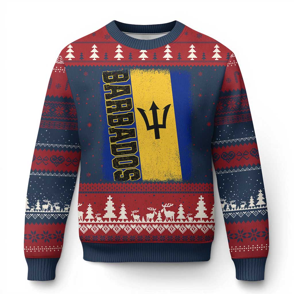 Vintage Barbados Flag Ugly Christmas Sweater Distressed Patriotic Caribbean Island Barbadian Pride Heritage Gift TS10 Navy Red Print Your Wear