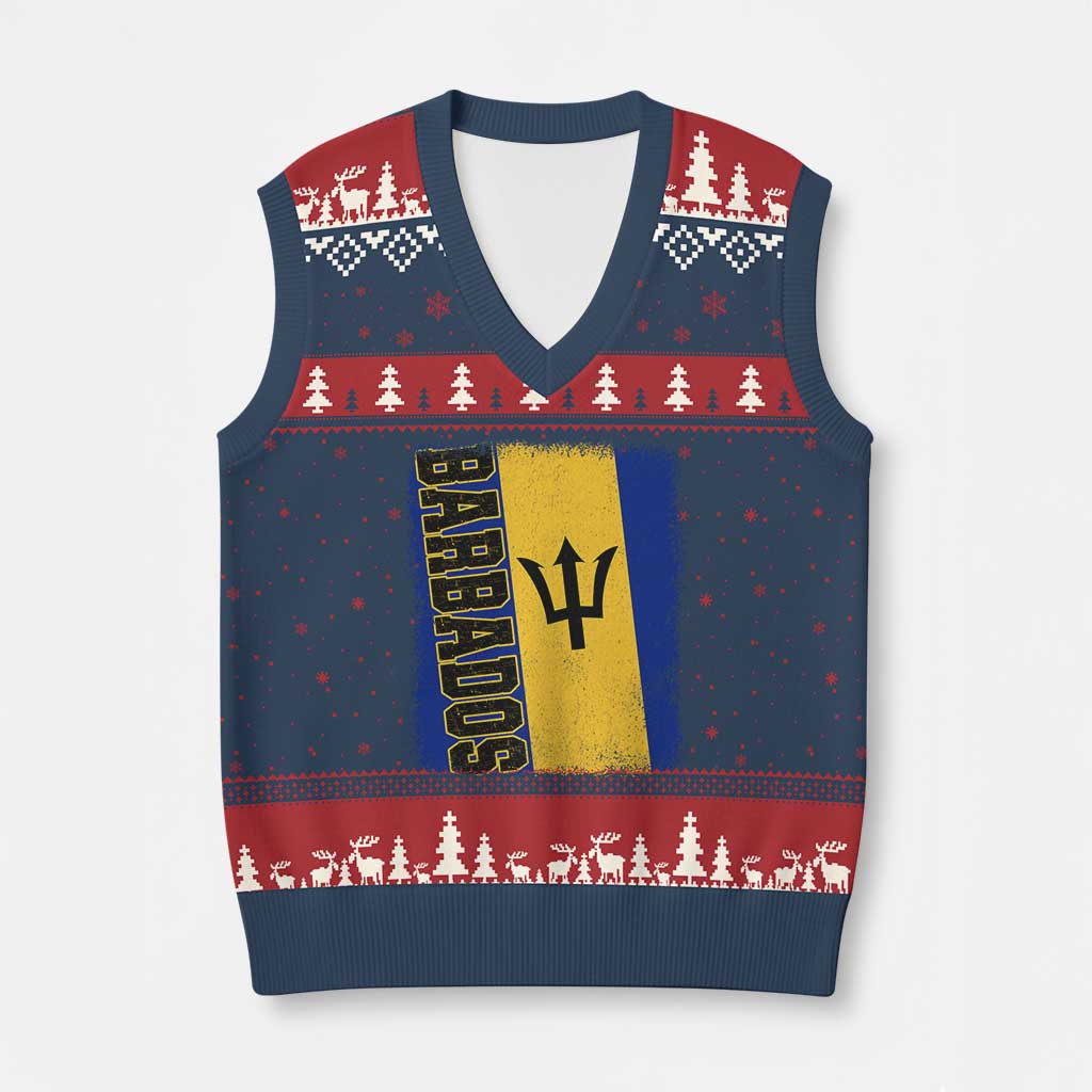 Vintage Barbados Flag V-Neck Knit Sweater Vest Distressed Patriotic Caribbean Island Barbadian Pride Heritage Gift TS10 Navy Red Print Your Wear
