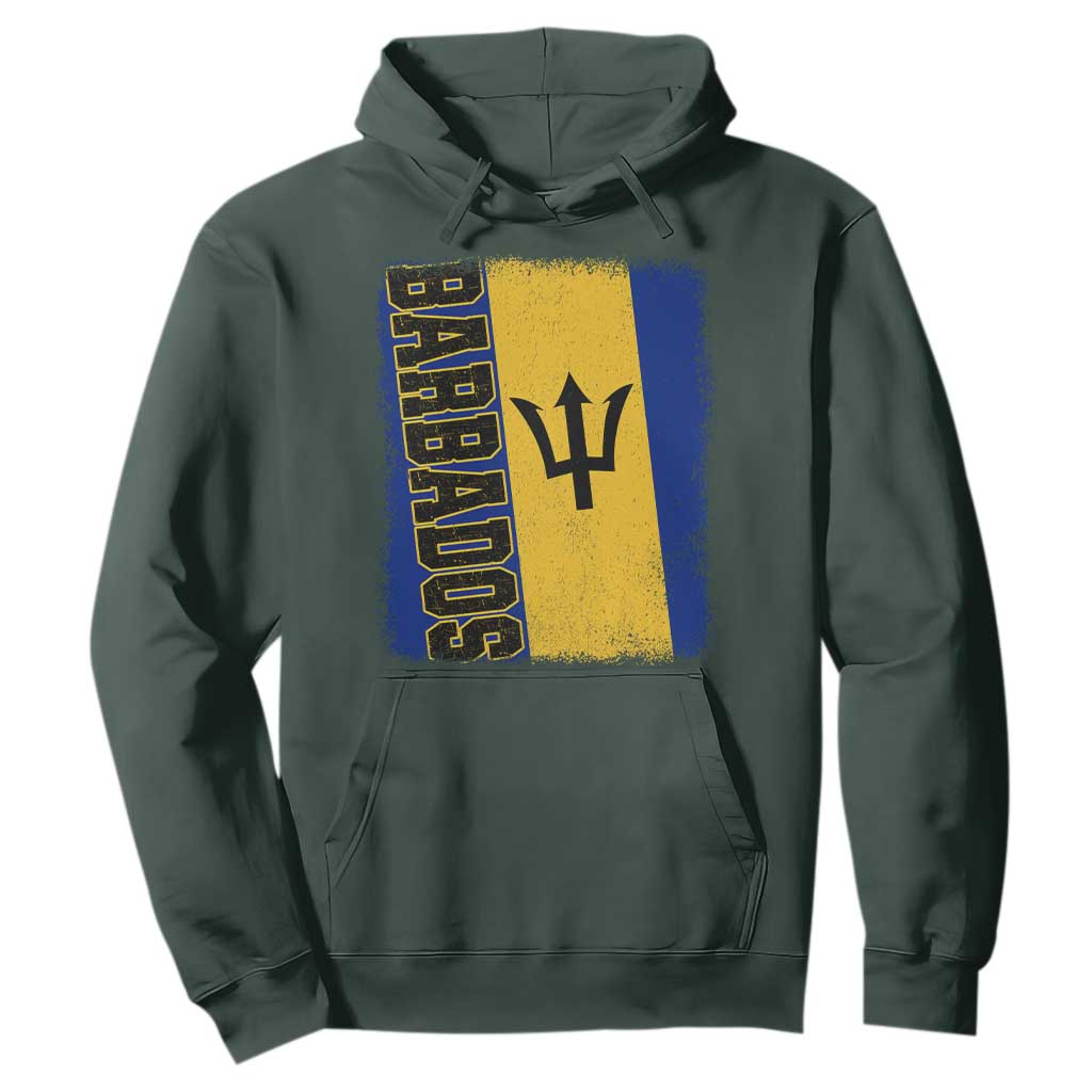 Vintage Barbados Flag Hoodie Distressed Patriotic Caribbean Island Barbadian Pride Heritage Gift TS10 Dark Forest Green Print Your Wear