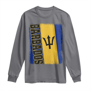 Vintage Barbados Flag Long Sleeve Shirt Distressed Patriotic Caribbean Island Barbadian Pride Heritage Gift TS10 Charcoal Print Your Wear