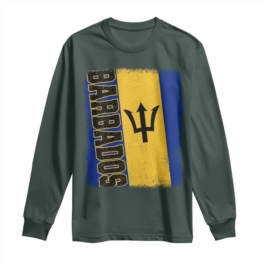 Vintage Barbados Flag Long Sleeve Shirt Distressed Patriotic Caribbean Island Barbadian Pride Heritage Gift TS10 Dark Forest Green Print Your Wear