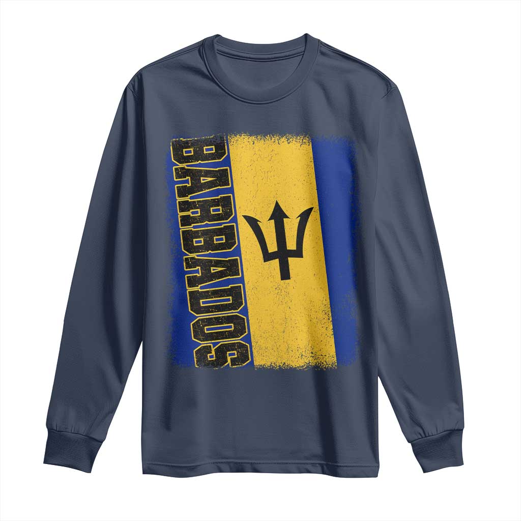 Vintage Barbados Flag Long Sleeve Shirt Distressed Patriotic Caribbean Island Barbadian Pride Heritage Gift TS10 Navy Print Your Wear