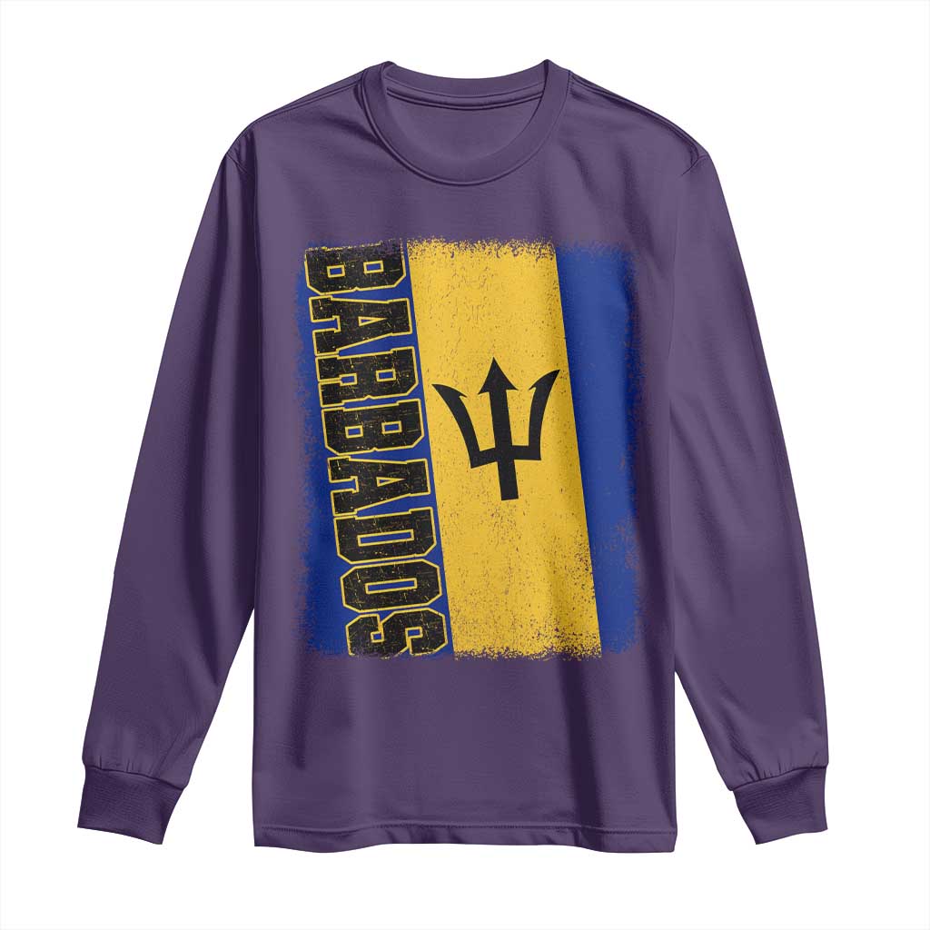 Vintage Barbados Flag Long Sleeve Shirt Distressed Patriotic Caribbean Island Barbadian Pride Heritage Gift TS10 S Purple Print Your Wear