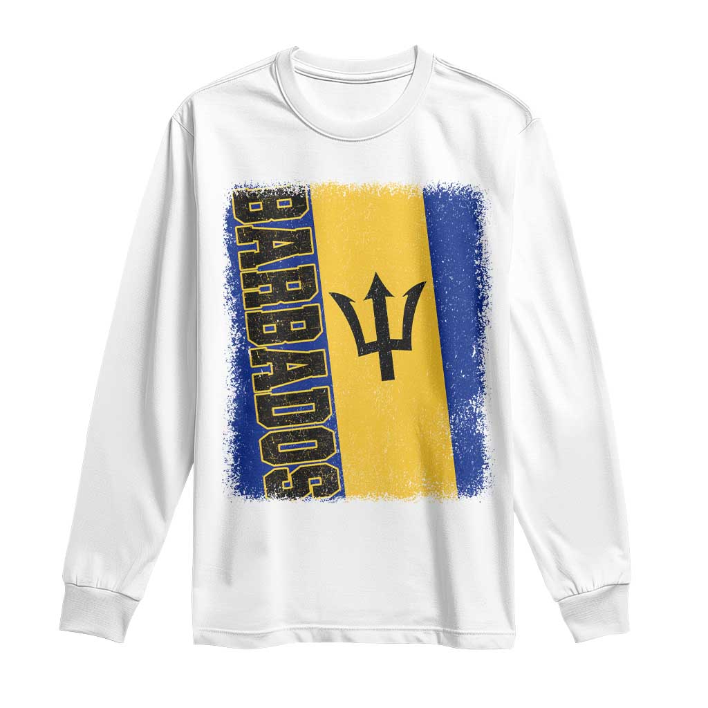 Vintage Barbados Flag Long Sleeve Shirt Distressed Patriotic Caribbean Island Barbadian Pride Heritage Gift TS10 White Print Your Wear