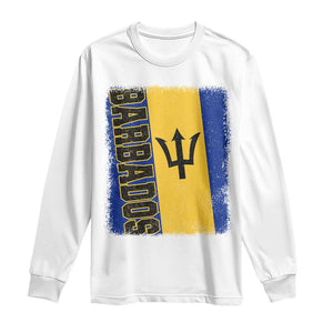 Vintage Barbados Flag Long Sleeve Shirt Distressed Patriotic Caribbean Island Barbadian Pride Heritage Gift TS10 White Print Your Wear