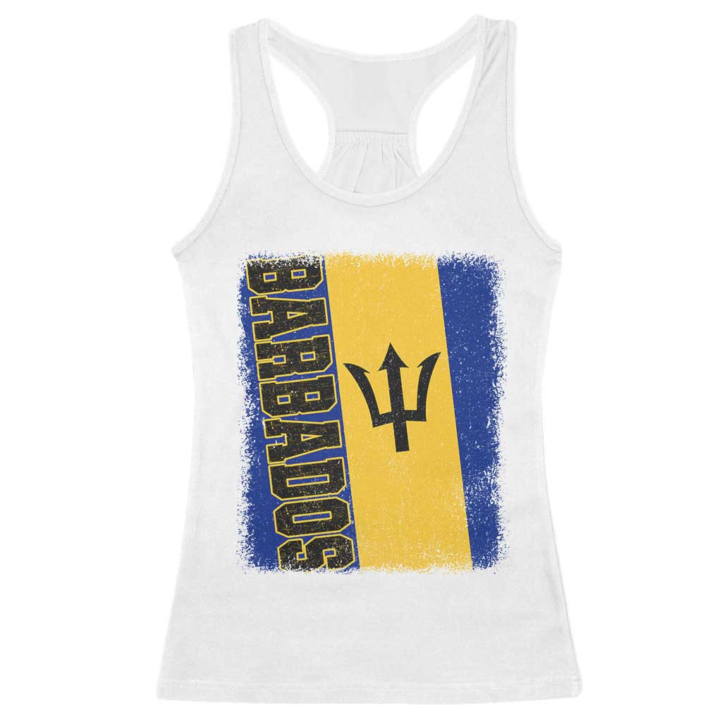Vintage Barbados Flag Racerback Tank Top Distressed Patriotic Caribbean Island Barbadian Pride Heritage Gift TS10 White Print Your Wear