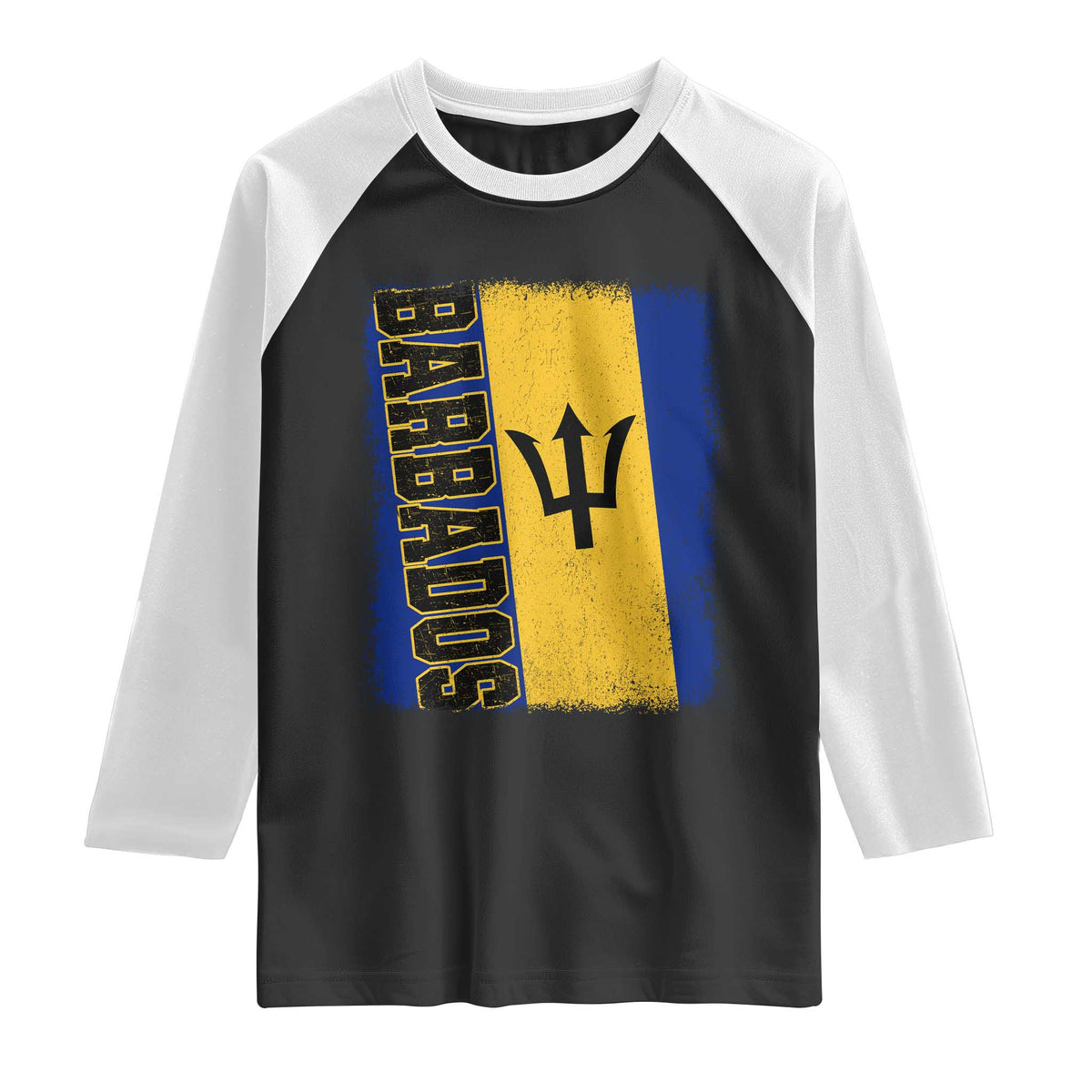 Vintage Barbados Flag Raglan Shirt Distressed Patriotic Caribbean Island Barbadian Pride Heritage Gift TS10 Black White Print Your Wear