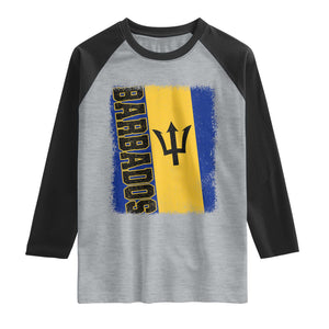 Vintage Barbados Flag Raglan Shirt Distressed Patriotic Caribbean Island Barbadian Pride Heritage Gift TS10 Heather Gray Black Print Your Wear