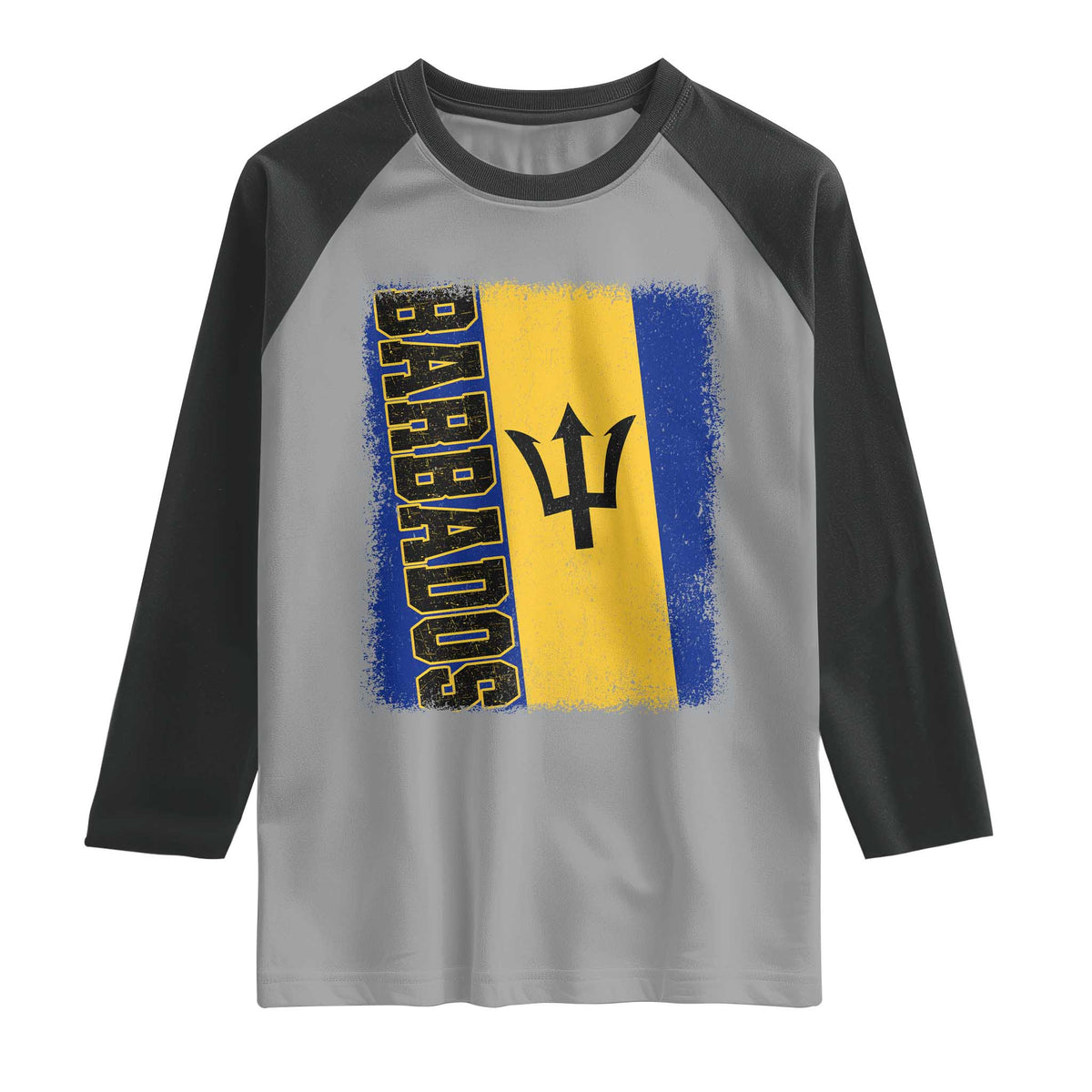 Vintage Barbados Flag Raglan Shirt Distressed Patriotic Caribbean Island Barbadian Pride Heritage Gift TS10 Sport Gray Black Print Your Wear