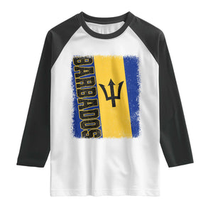 Vintage Barbados Flag Raglan Shirt Distressed Patriotic Caribbean Island Barbadian Pride Heritage Gift TS10 White Black Print Your Wear