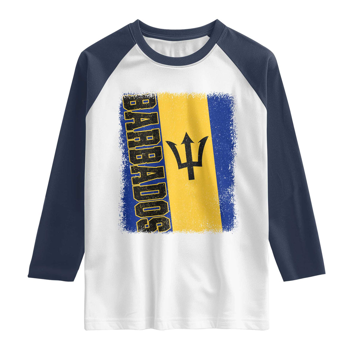 Vintage Barbados Flag Raglan Shirt Distressed Patriotic Caribbean Island Barbadian Pride Heritage Gift TS10 White Navy Print Your Wear
