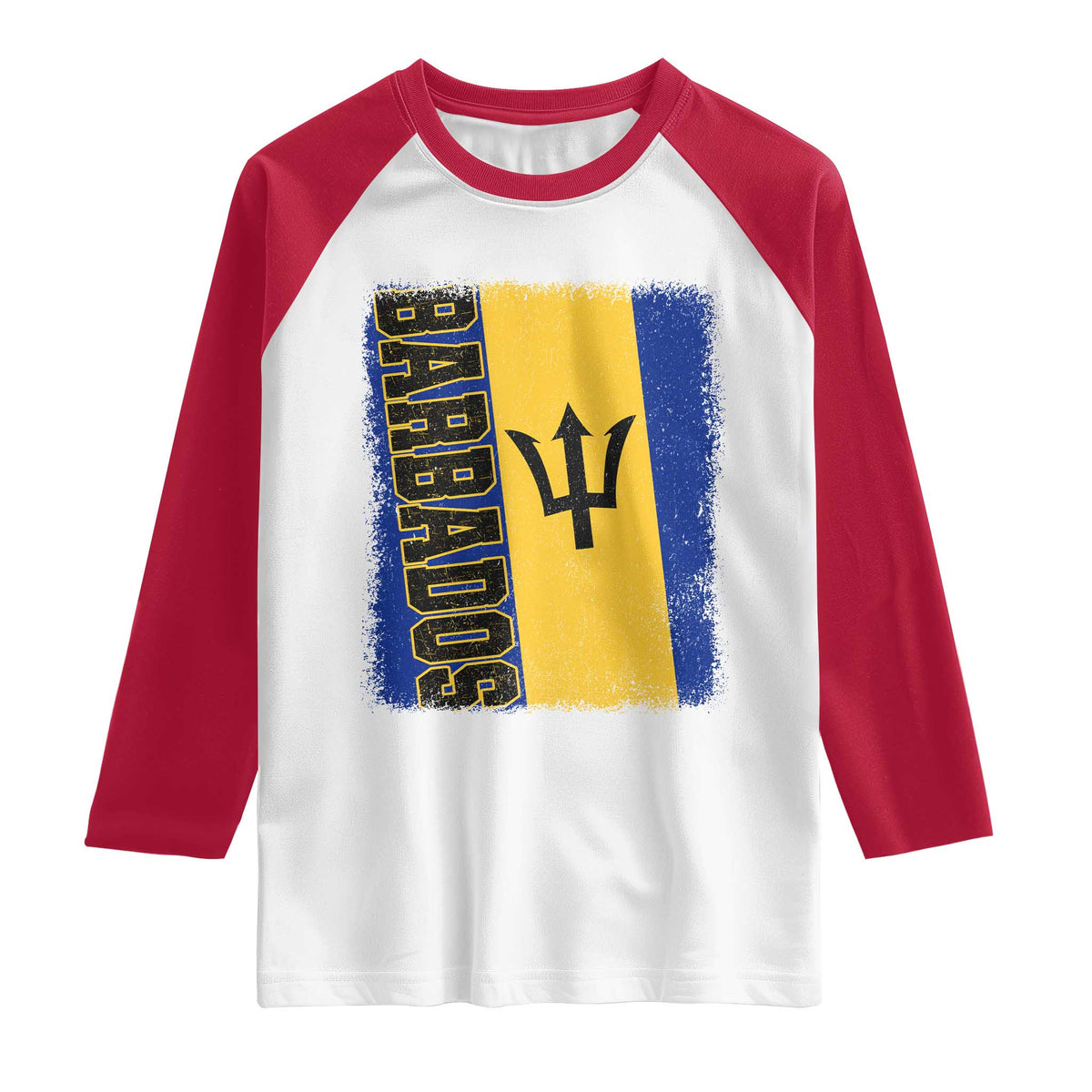 Vintage Barbados Flag Raglan Shirt Distressed Patriotic Caribbean Island Barbadian Pride Heritage Gift TS10 White Red Print Your Wear