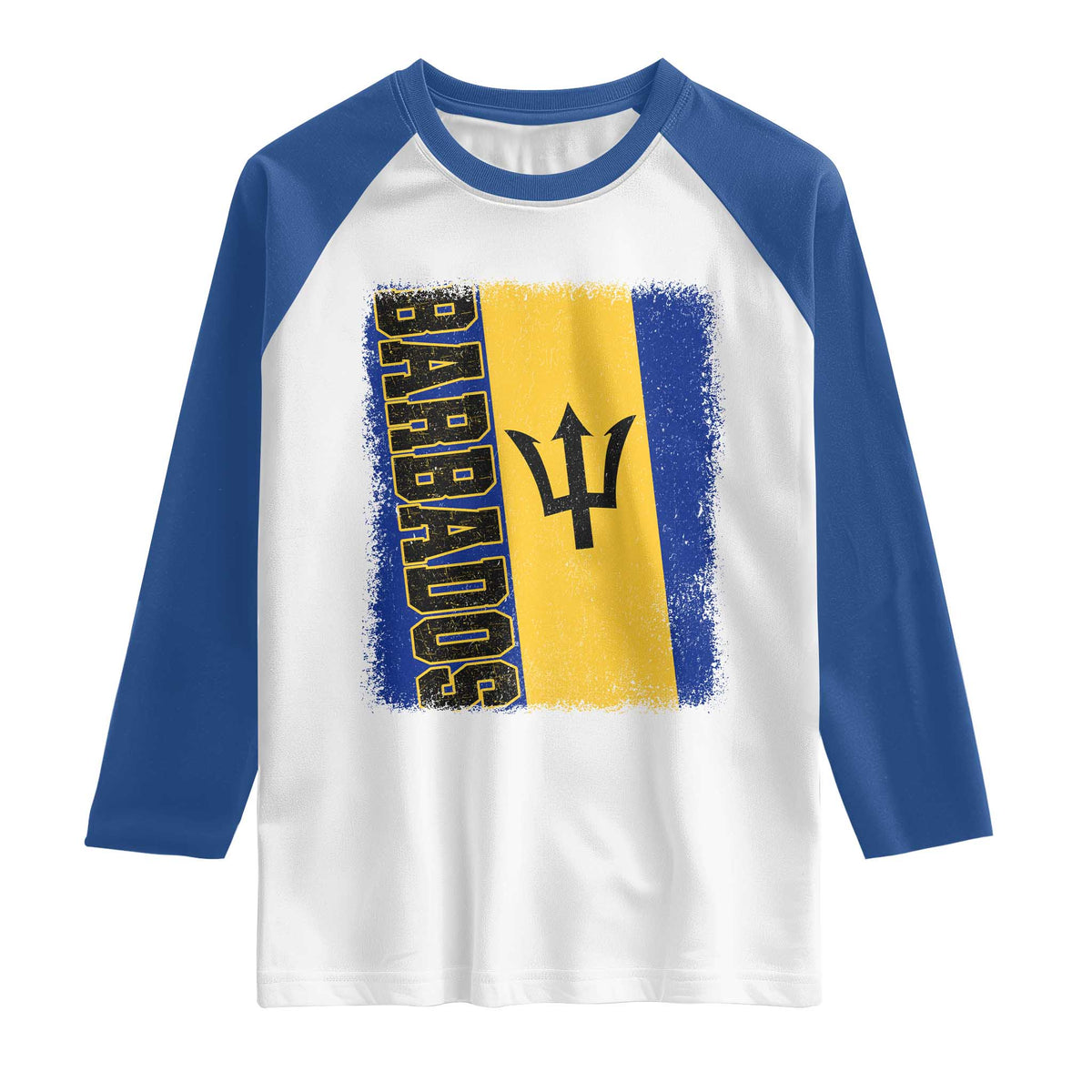 Vintage Barbados Flag Raglan Shirt Distressed Patriotic Caribbean Island Barbadian Pride Heritage Gift TS10 White Royal Print Your Wear