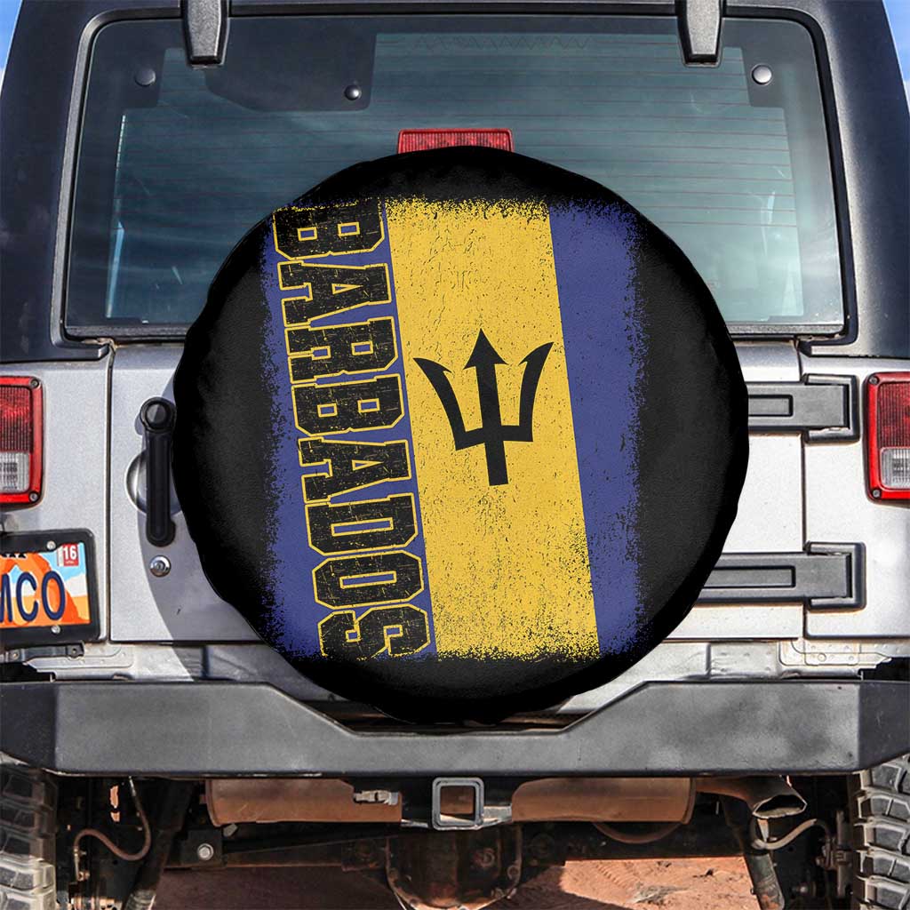 Vintage Barbados Flag Spare Tire Cover Distressed Patriotic Caribbean Island Barbadian Pride Heritage Gift TS10 No hole Black Print Your Wear