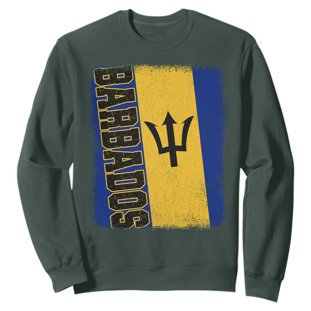Vintage Barbados Flag Sweatshirt Distressed Patriotic Caribbean Island Barbadian Pride Heritage Gift TS10 Dark Forest Green Print Your Wear