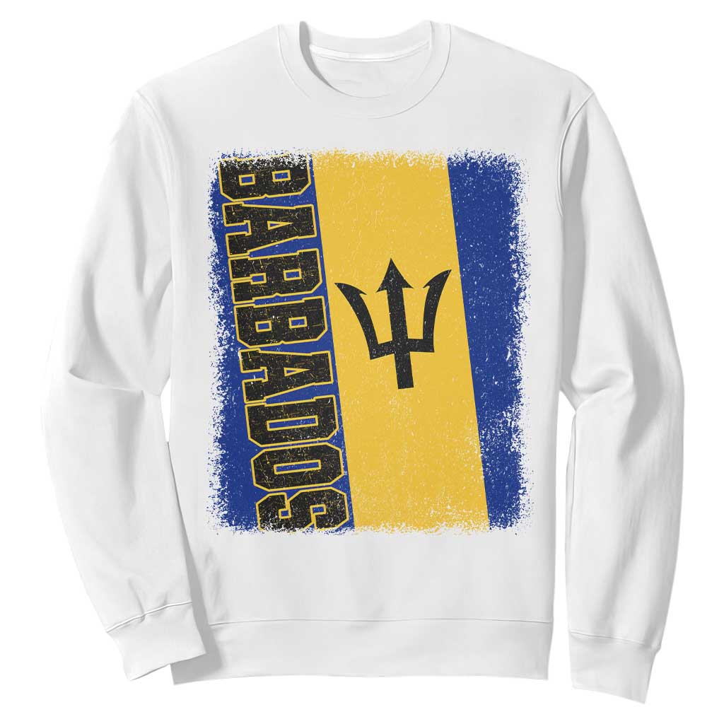 Vintage Barbados Flag Sweatshirt Distressed Patriotic Caribbean Island Barbadian Pride Heritage Gift TS10 White Print Your Wear