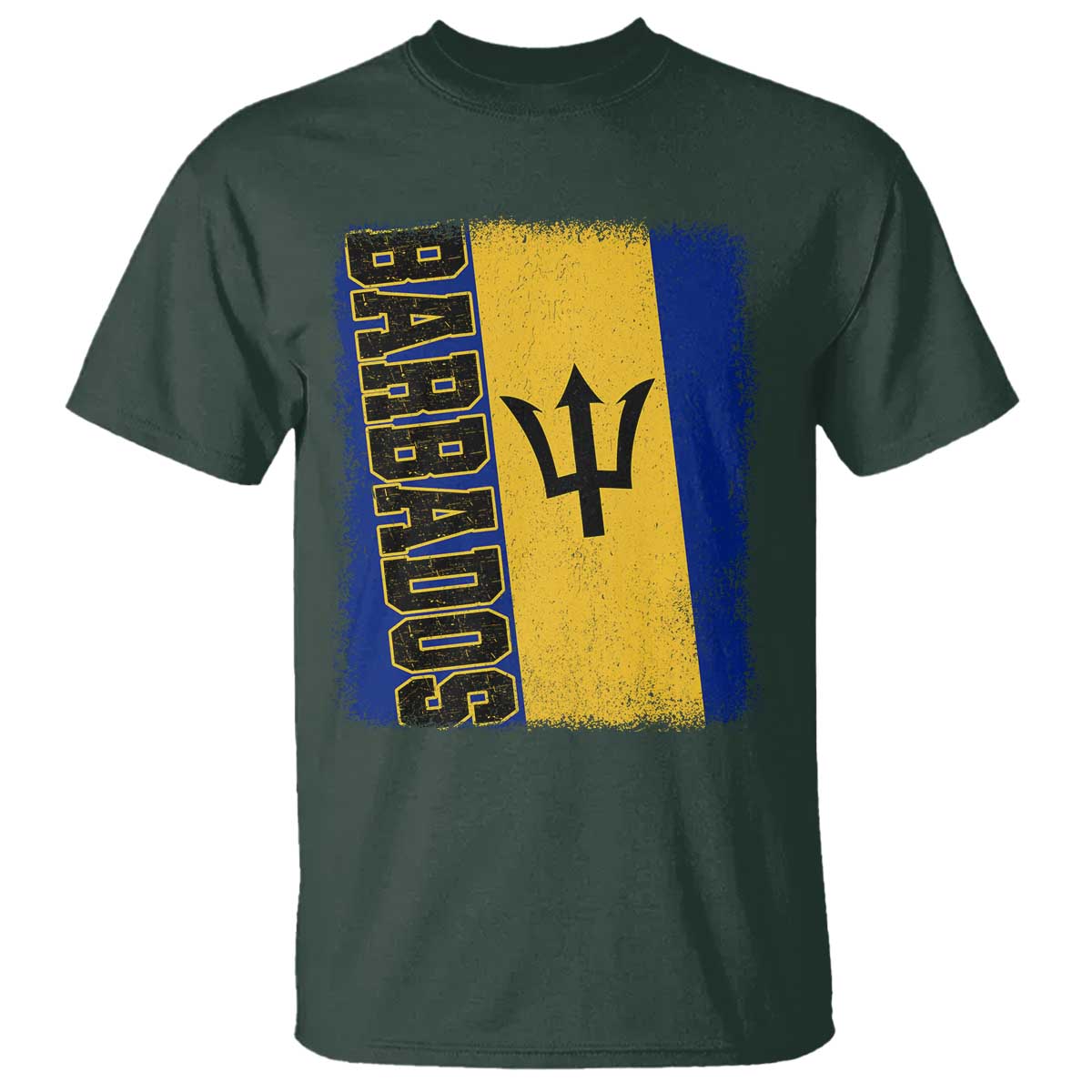 Vintage Barbados Flag T Shirt Distressed Patriotic Caribbean Island Barbadian Pride Heritage Gift TS10 Dark Forest Green Print Your Wear
