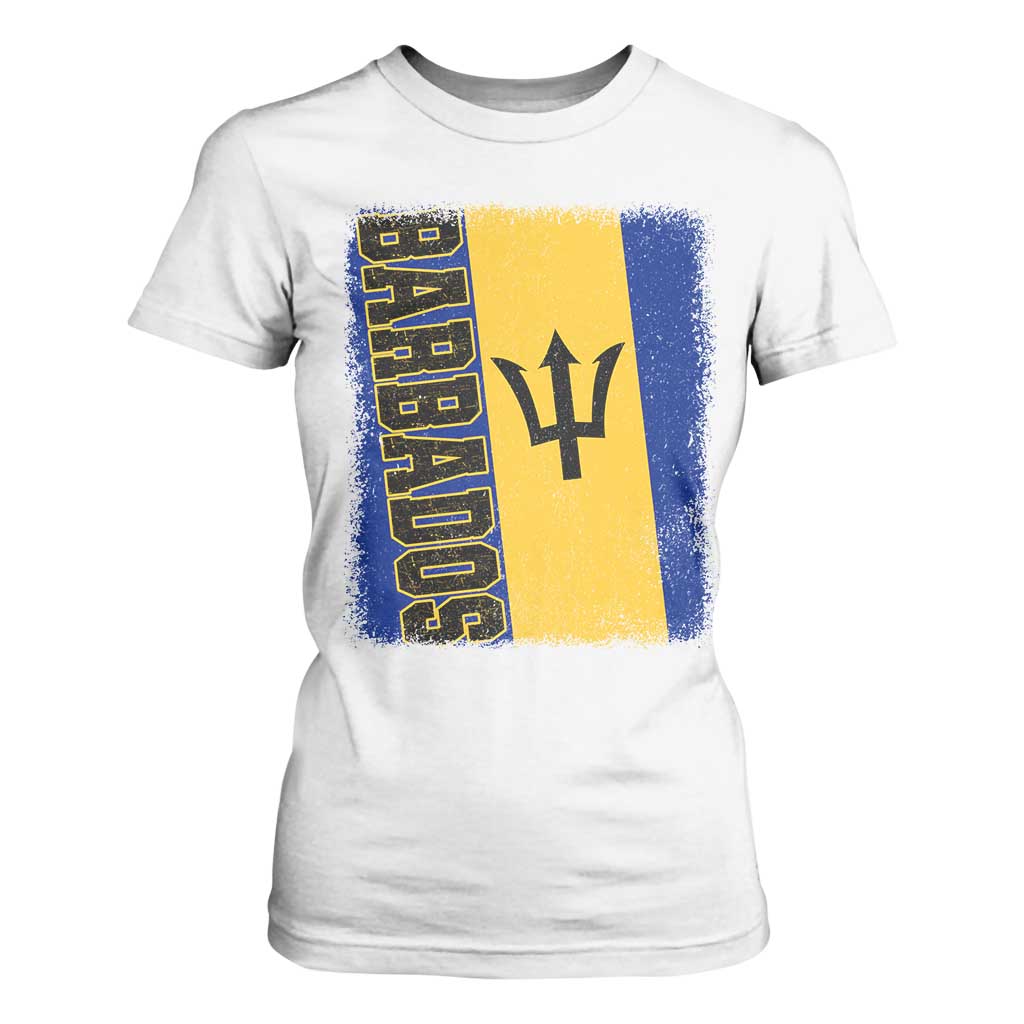 Vintage Barbados Flag T Shirt For Women Distressed Patriotic Caribbean Island Barbadian Pride Heritage Gift TS10 White Print Your Wear