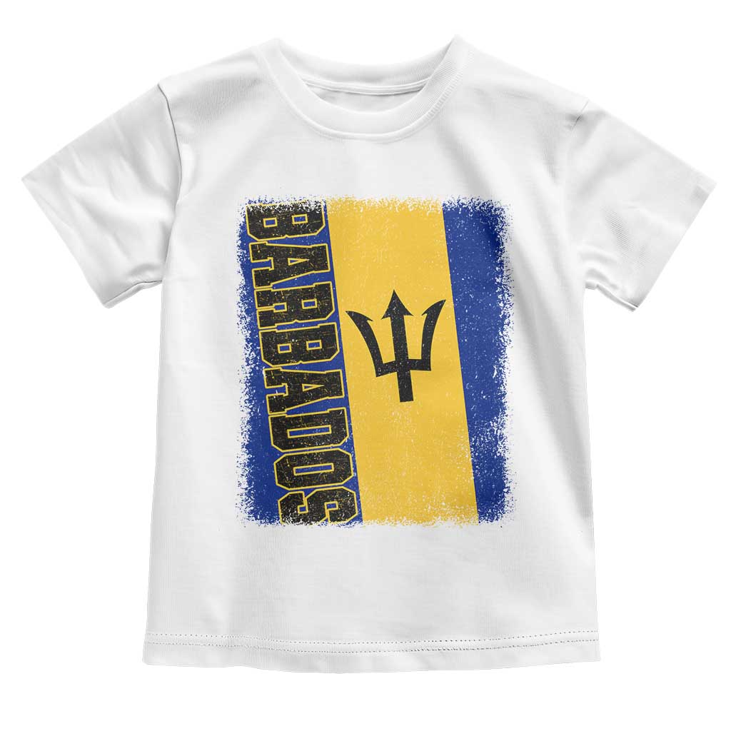 Vintage Barbados Flag Toddler T Shirt Distressed Patriotic Caribbean Island Barbadian Pride Heritage Gift TS10 White Print Your Wear