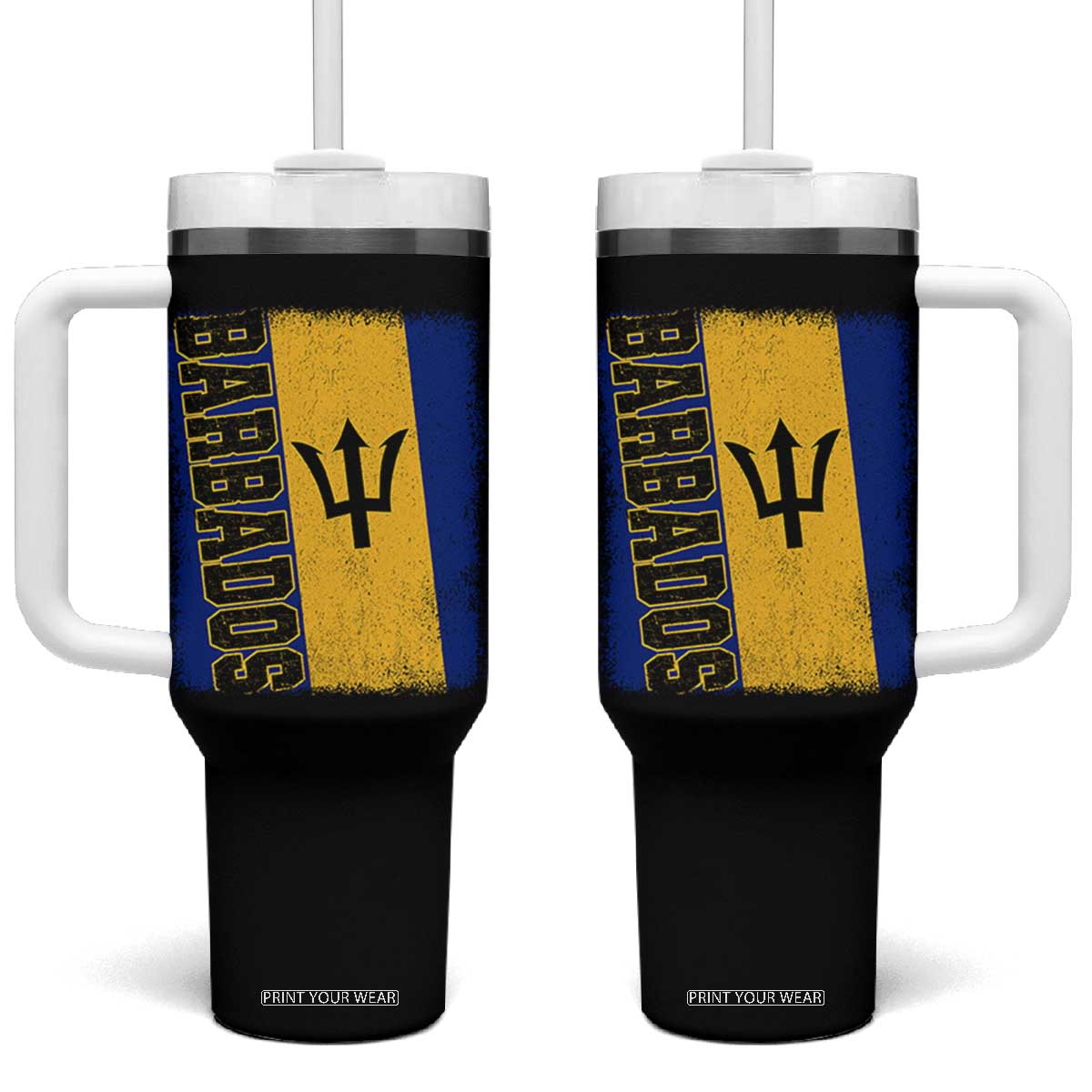 Vintage Barbados Flag Tumbler With Handle Distressed Patriotic Caribbean Island Barbadian Pride Heritage Gift TS10 One Size: 40 oz Black Print Your Wear