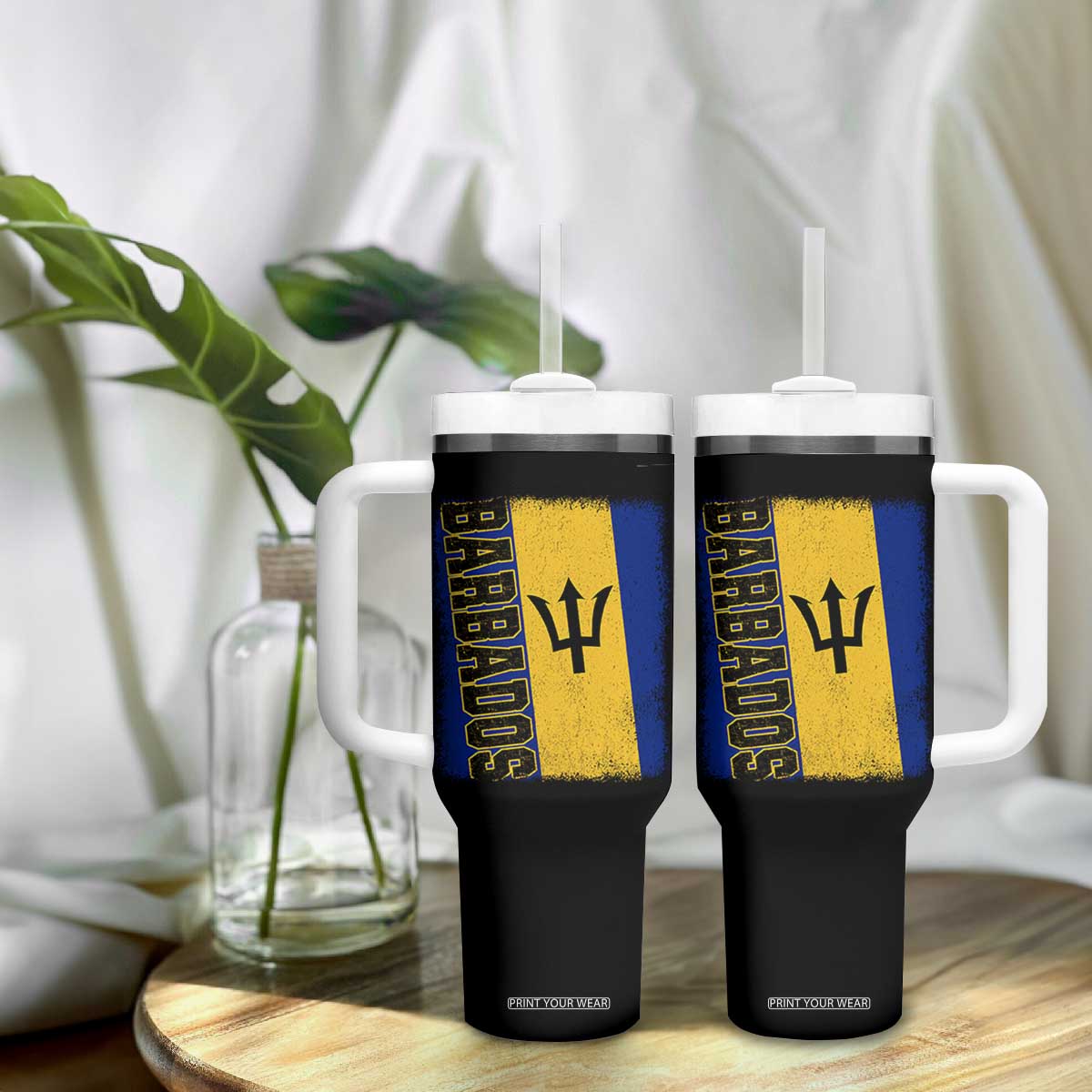 Vintage Barbados Flag Tumbler With Handle Distressed Patriotic Caribbean Island Barbadian Pride Heritage Gift TS10 Print Your Wear
