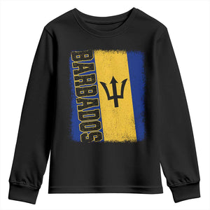 Vintage Barbados Flag Youth Sweatshirt Distressed Patriotic Caribbean Island Barbadian Pride Heritage Gift TS10 Black Print Your Wear