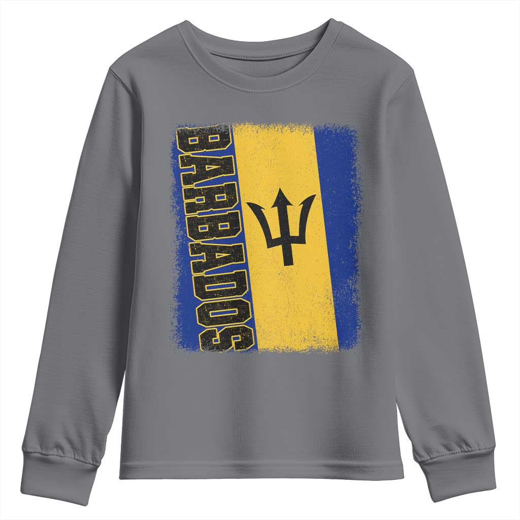Vintage Barbados Flag Youth Sweatshirt Distressed Patriotic Caribbean Island Barbadian Pride Heritage Gift TS10 Charcoal Print Your Wear