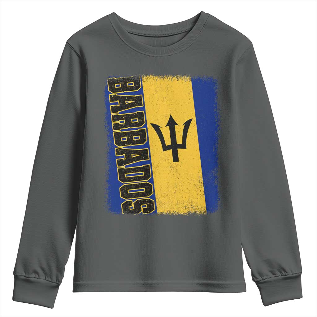 Vintage Barbados Flag Youth Sweatshirt Distressed Patriotic Caribbean Island Barbadian Pride Heritage Gift TS10 Dark Heather Print Your Wear