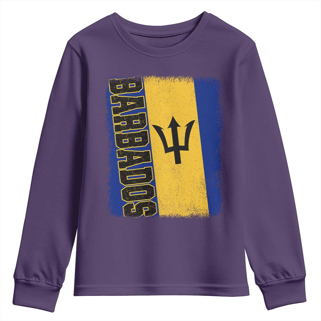 Vintage Barbados Flag Youth Sweatshirt Distressed Patriotic Caribbean Island Barbadian Pride Heritage Gift TS10 Purple Print Your Wear